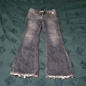 Buckle Women's Distressed Flare Jeans - Dark Blue